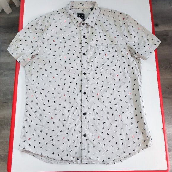 Armani Exchange button down shirt men's size XL light grey w graphic design slim - Picture 1 of 13